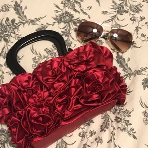 Red Satin Rose Evening Bag.